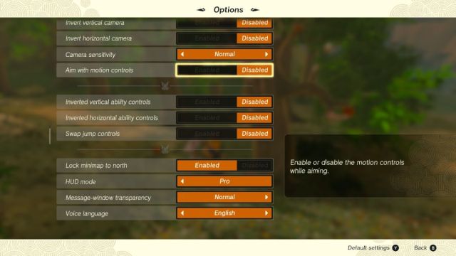 Zelda Tears of the Kingdom désactive le menu d'options de réglage des commandes de mouvement