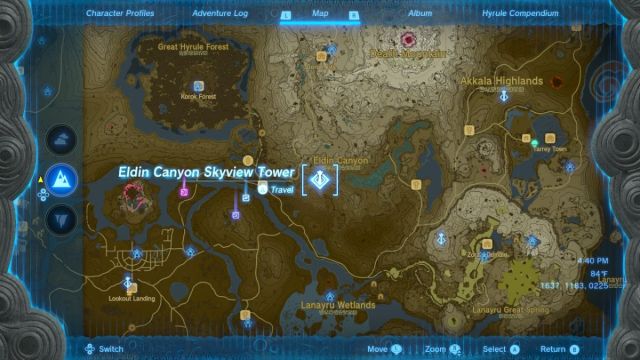 Zelda Tears of the Kingdom Goron eldin canyon skyview tour emplacement de la carte