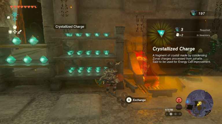 Que faire des charges cristallisées dans TOTK (Zelda Tears of the Kingdom) ?