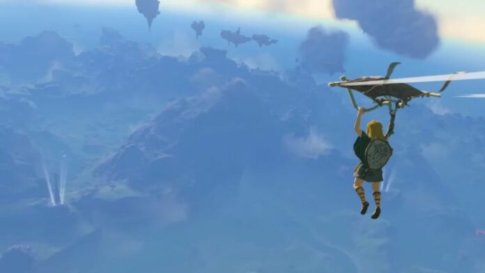 Paragliding from Sky Island of Hyrule in The Legend of Zelda: tears of the Kingdom