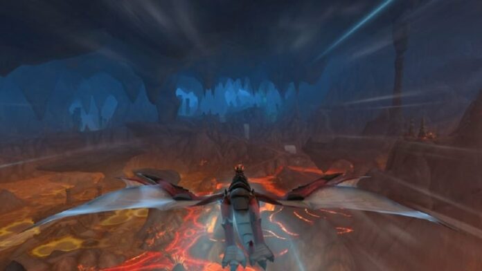 Dragonriding in Zaralek Cavern in WoW Dragonflight