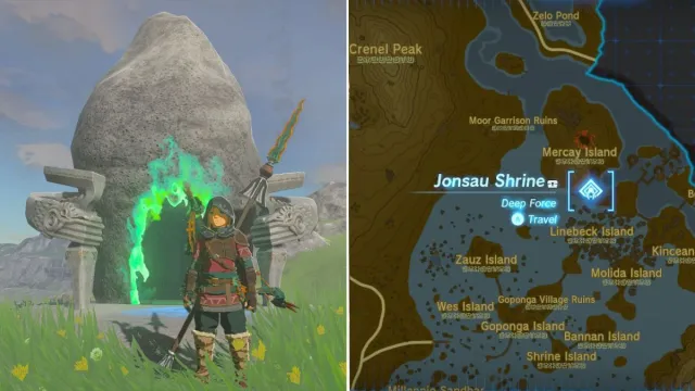 Emplacement de la carte Zelda Tears of the Kingdom Deep Force Jonsau Shrine