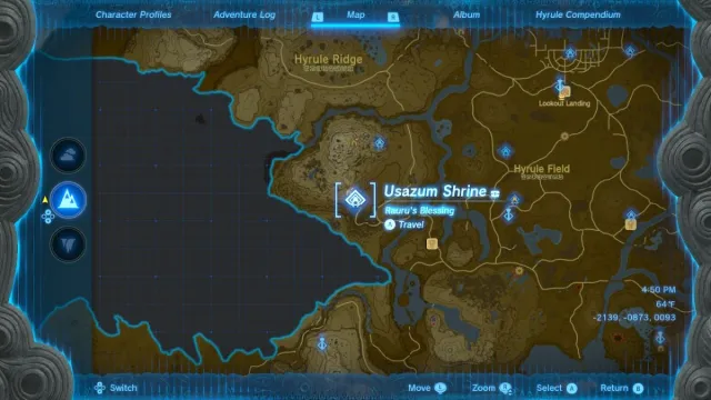 Zelda Tears of the Kingdom Emplacement de la carte du sanctuaire d'Usazum