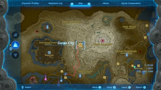 Zelda Tears of the Kingdom Goron City carte emplacement route de Woodland Stable