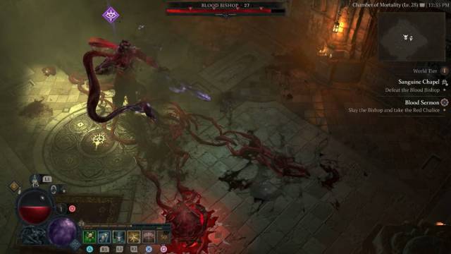 Diablo 4 Blood Sermon quête secondaire Sanguine Chapel Blood Bishop boss final.