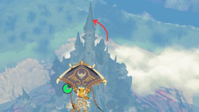 Zelda Tears of the Kingdom La plus haute flèche du château d'Hyrule avec l'emplacement Dusk Bow marqué