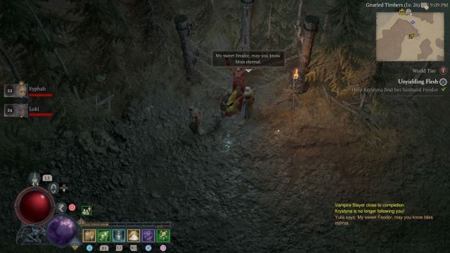 Diablo 4 Unyielding Flesh quest Feodor enchaîné emplacement dans Gnarled Timbers
