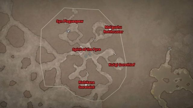 Diablo 4 Eriman's Pyre Stronghold emplacement sur la carte de tous les mini-boss