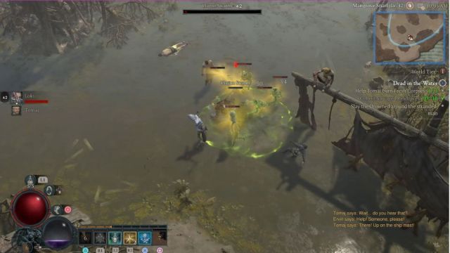 Diablo 4 Mort dans l'eau Survivant échoué et Cadavre frais