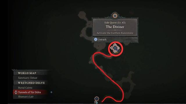 Comment terminer la quête The Diviner dans Diablo 4 Emplacement de la pierre runique terrestre sur la carte