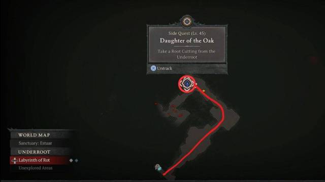 Diablo 4 Daughter of the Oak Quest guide Emplacement de la carte de coupe de racine