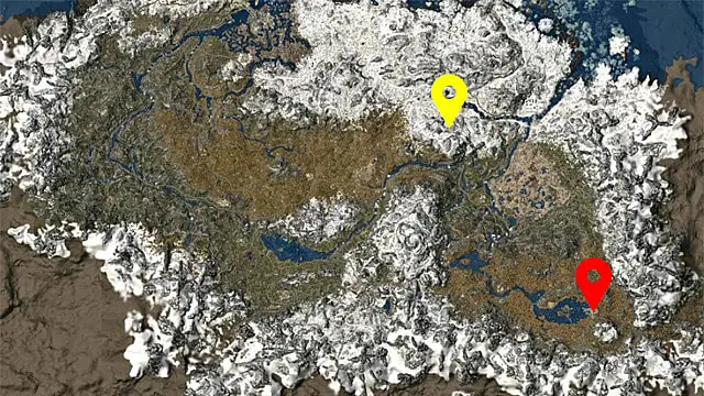 Emplacements de Brynjolf et Irkngthand sur la carte Skyrim.