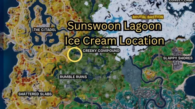 Emplacement de la carte du cône de crème glacée Fortnite Sunswoon Lagoon marqué