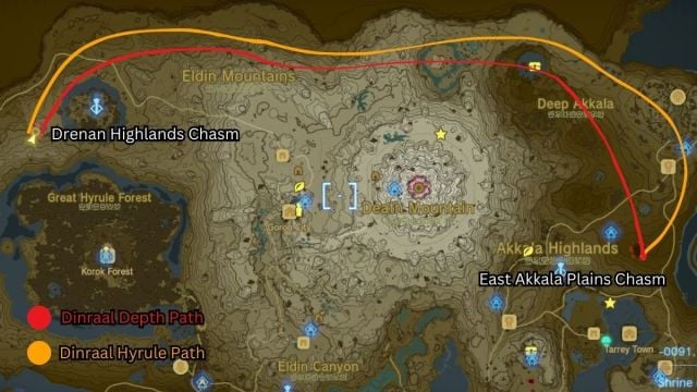 Carte du chemin Zelda Tears of the Kingdom Dinraal