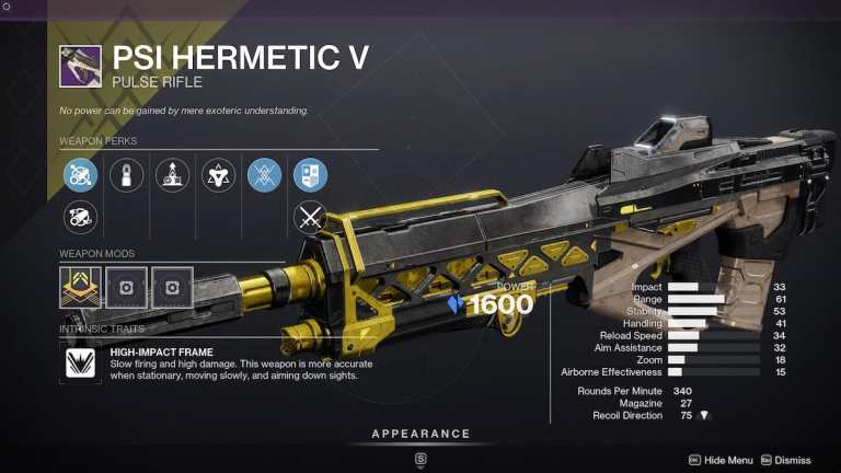 PSI Hermetic V God Roll dans Destiny 2 – Meilleurs avantages