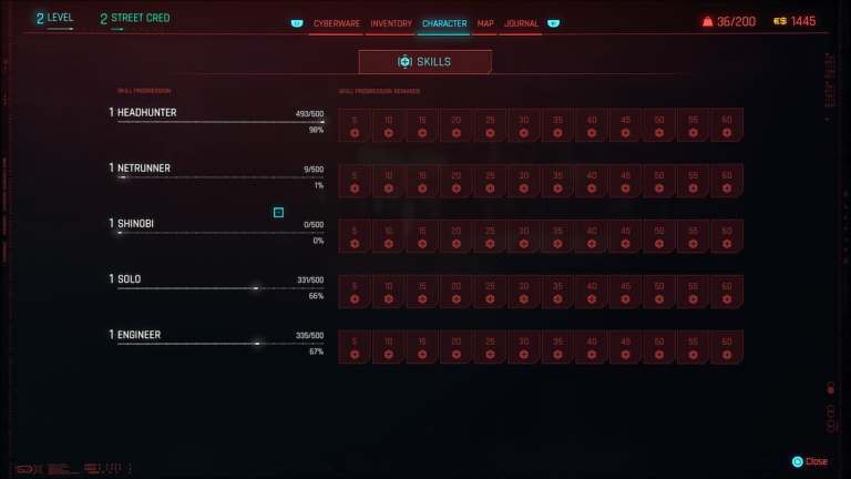 Cyberpunk 2077 2.0 Progression des compétences, expliquée