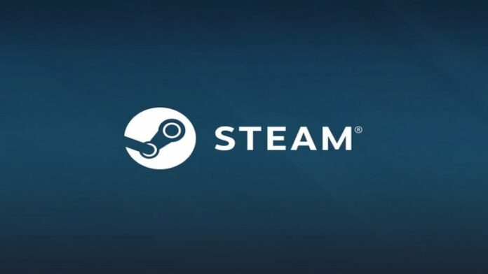 Steam logo and text on blue background.