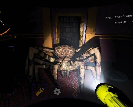 A Bunker Spider watching the player in Lethal Company.