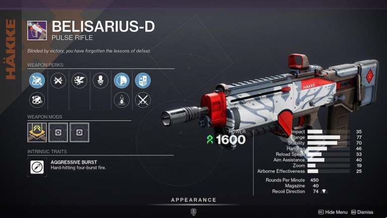 Destiny 2 Belisarius-D God Roll et meilleurs avantages