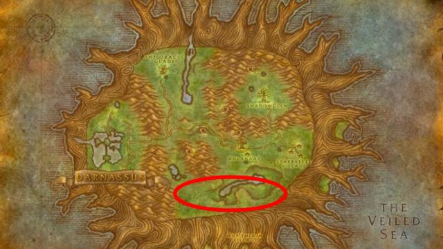 Emplacement de l'épéiste errant à Teldrassil.