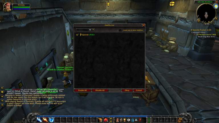 Addon Menu in Wow Classic