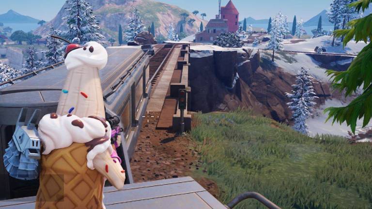 Fortnite banana peely on train in chapter 5 season 1.