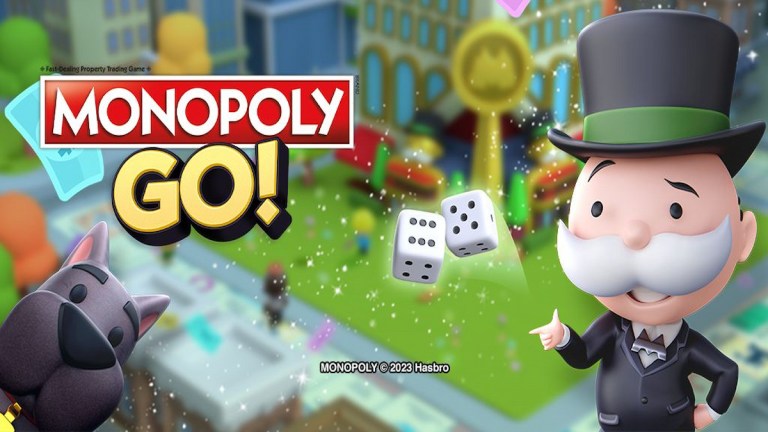 Monopoly man rolling dice with dog