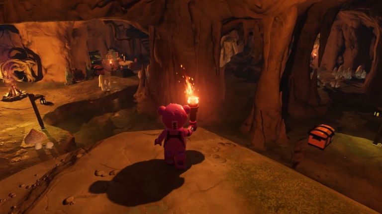 LEGO men exploring a cave in LEGO Fortnite