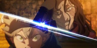 Two characters stand against each other in Black clover M