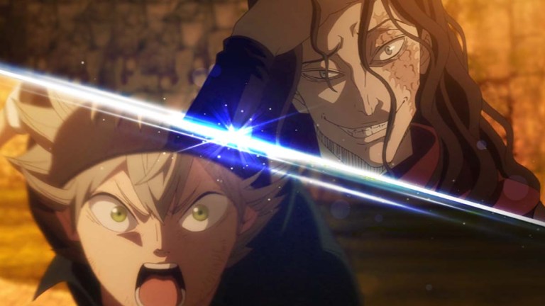 Two characters stand against each other in Black clover M