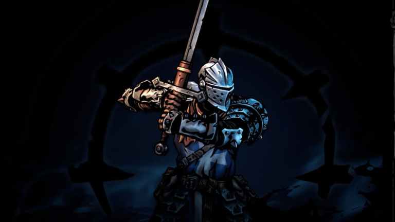 Crusader Reynauld in armor and holding a greatsword, ready to strike.