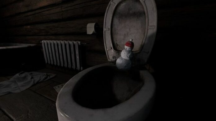 A snowman panicking over a toilet in Phasmophobia.