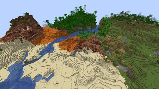 Village désertique et divers biomes dans Minecraft