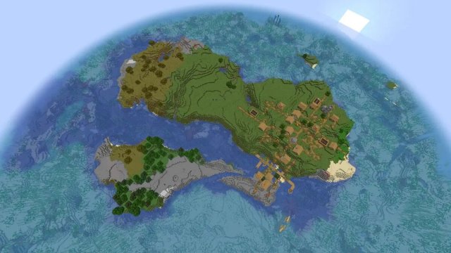 Village insulaire océanique chaleureux à l'apparition dans Minecraft