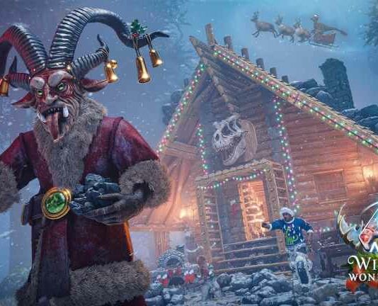 Krampus in front of a shelter
