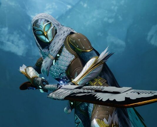 A Hunter wearing Dawning 2023 armor wielding a Glaive