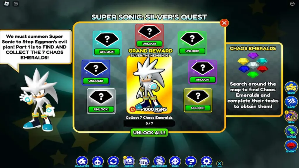 Comment débloquer Silver the Hedgehog dans Sonic Speed ​​Simulator, All Chaos Emerald Locations – Roblox
