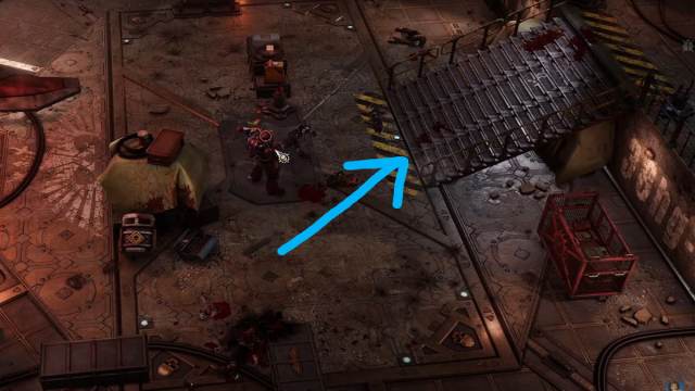escalier dans le combat contre le boss d'Aurora dans Warhammer 40k Rogue Trader