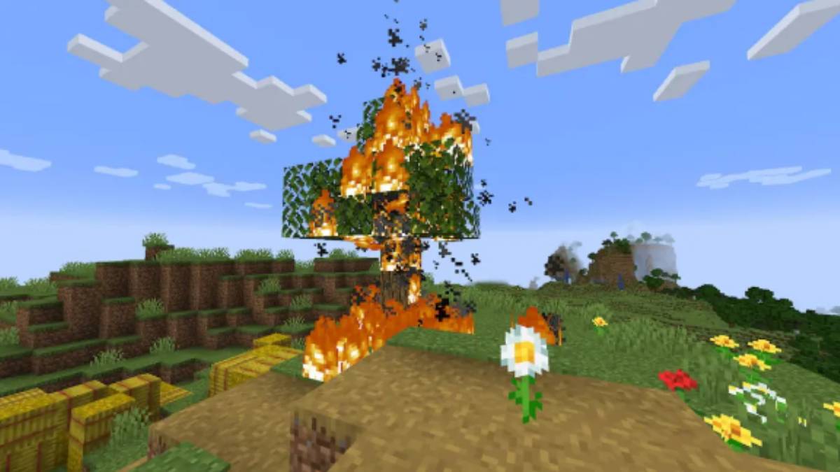 Arbre en feu dans Minecraft