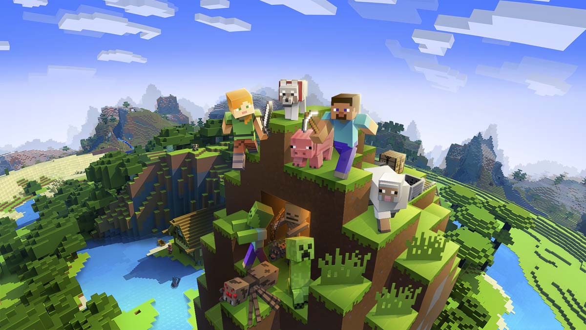 Les personnages de Minecraft se tiennent au sommet de la colline