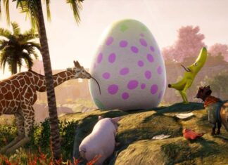 Animals gathered around a giant egg in Goat Simulator 3