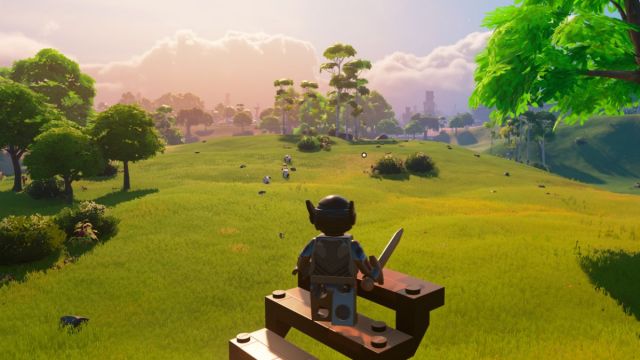 Figurine donnant sur la vallée sèche en LEGO Fortnite.