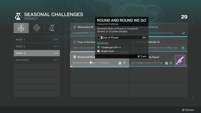 L’écran de défi saisonnier Round and Round We Go dans Destiny 2