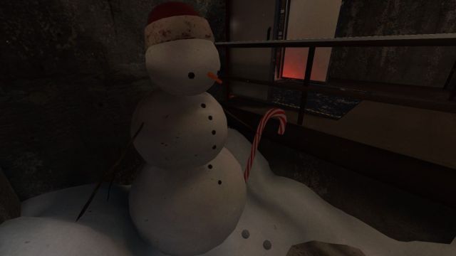 Un bonhomme de neige dans le hall Phasmophobia.