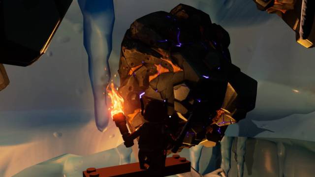 Repassez dans une grotte de glace des Frostlands dans LEGO Fortnite.