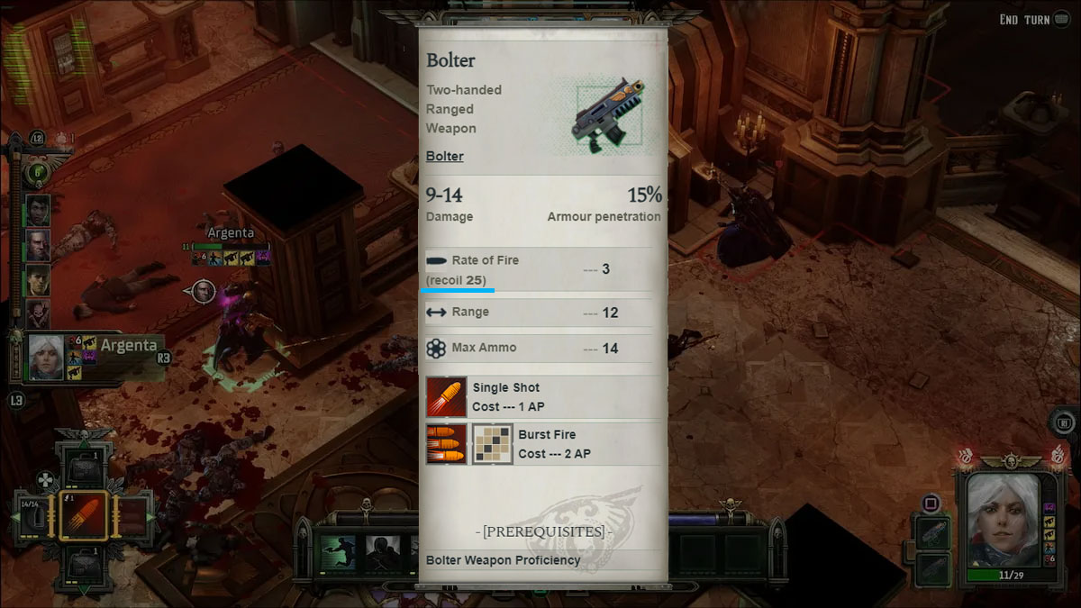 statistiques de bolter dans Warhammer 40k Rogue Trader