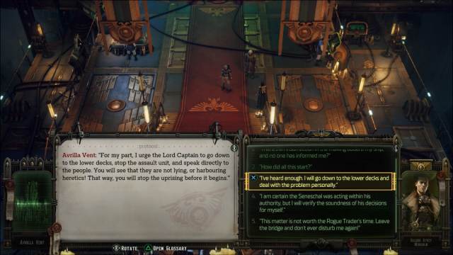 choix de dialogue moral dans Warhammer 40k Rogue Trader