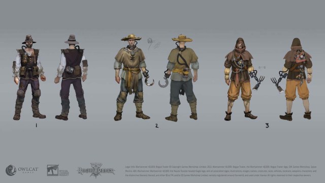 Divers vêtements de personnages dans Warhammer 40K Rogue Trader