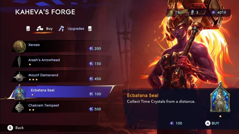 kahevas forge shop menu with kaheva standing to the right in prince of persia the lost crown