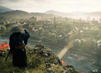 Samurai overlooks a city